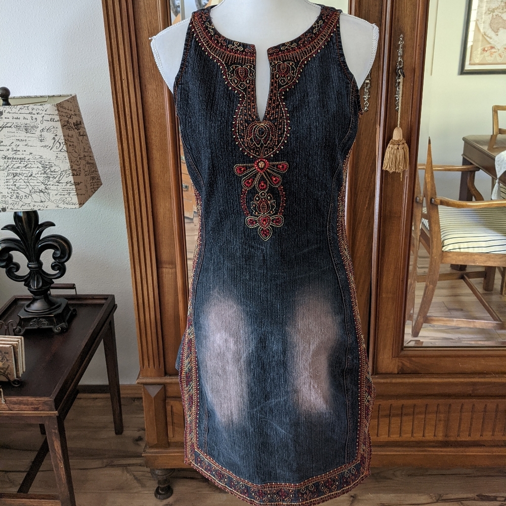 VINTAGE by JORDACHE Embroidered Denim Dress
